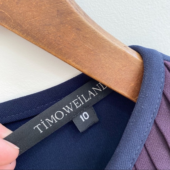 Timo Weiland navy blue maroon pleated midi dress size 10 - Picture 7 of 10